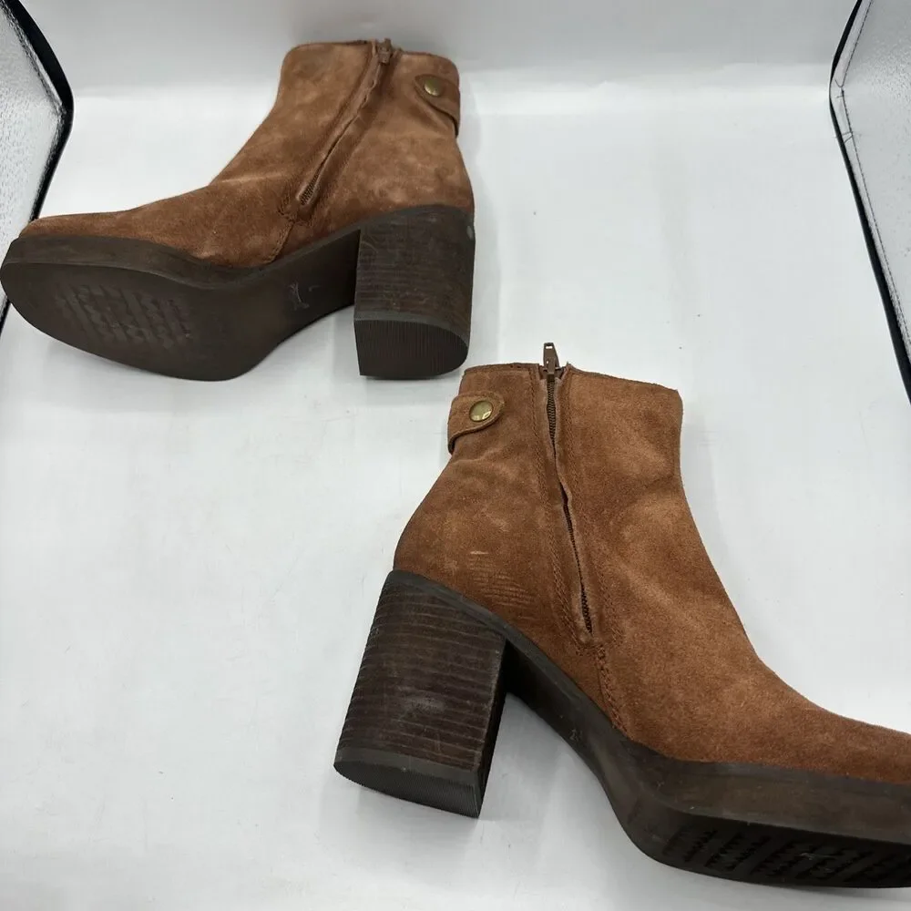 NEW Zodiac Phoenix Brown Cognac Suede‎ Chunky Block Heel Booties Sz 7